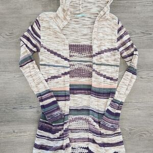 Maurices Multicolor Striped Hooded Cardigan